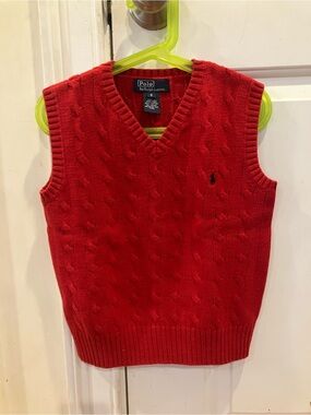 Ralph Lauren Red Cable-Knit V-Neck Sweater Vest - Men